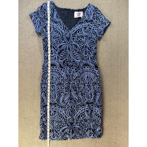 JS Collection Dress Soutache Trimmed Sheath Blue Cocktail Knee Length Size 12 - Picture 6 of 7